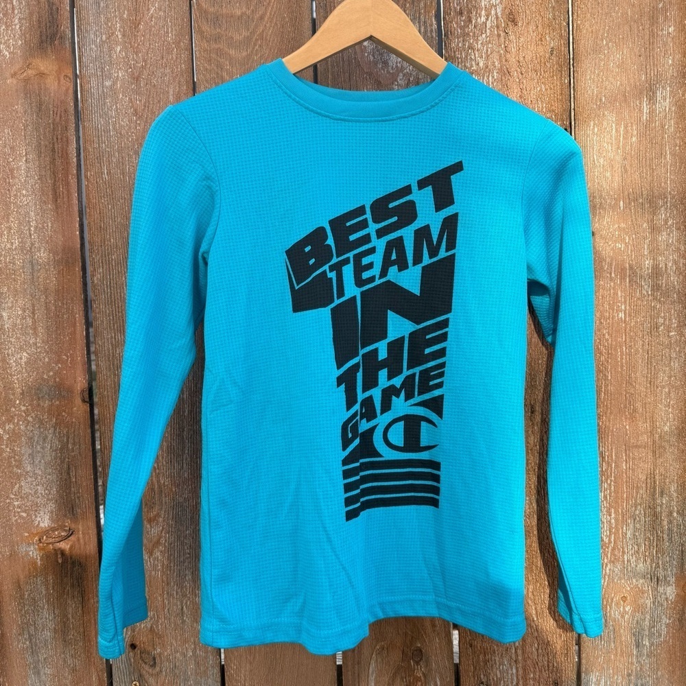 Champion Kids Boys Blue Thermal Long Sleeve T Shirt Size 10-12